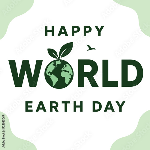 Eco Earth Day design with bold green typography and globe‑leaf icon. Modern minimal style ideal for sustainability campaigns, environmental awareness, conservation, social media, and green events.