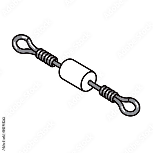 High Quality Fishing Swivel with Snap – Black and White Vector Line Art Illustration Isolated on White Background