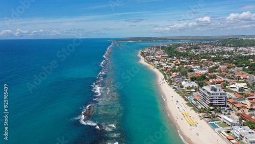 Fantastic aerial view of Barra de Sao Miguel beach on a sunny summer day in February 2026 near Maceio City. Alagoas State, Brazil 