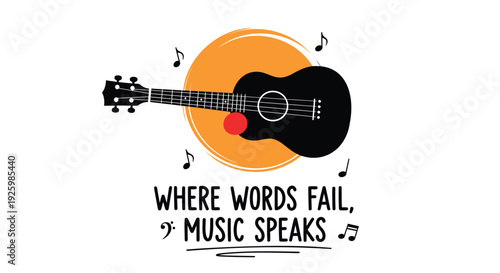 Music quote vector illustration with guitar and musical notes