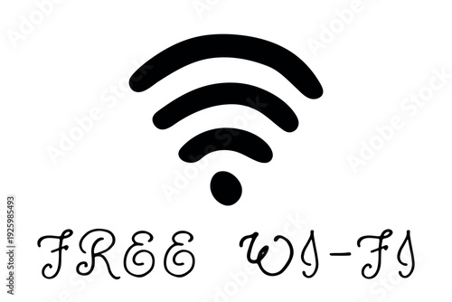 Hand drawn free wifi spot zone sign Public wi-fi area sign Wireless internet clipart in doodle style Single element for print, web, design, decor 3G, 4G, 5G, 6G, IoT