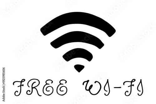 Hand drawn free wifi spot zone sign Public wi-fi area sign Wireless internet clipart in doodle style Single element for print, web, design, decor 3G, 4G, 5G, 6G, IoT