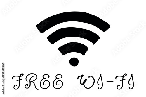 Hand drawn free wifi spot zone sign Public wi-fi area sign Wireless internet clipart in doodle style Single element for print, web, design, decor 3G, 4G, 5G, 6G, IoT