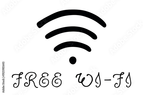 Hand drawn free wifi spot zone sign Public wi-fi area sign Wireless internet clipart in doodle style Single element for print, web, design, decor 3G, 4G, 5G, 6G, IoT
