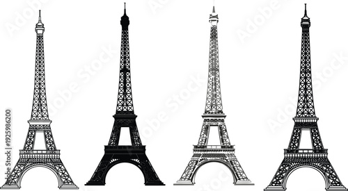 Eiffel Tower Silhouette Vector Set Featuring Paris France Landmark Architectural Design Icons for Travel Tourism French Culture and European Vacation Graphics