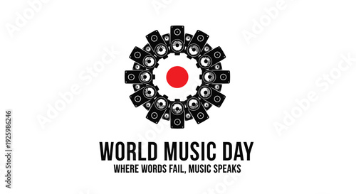 World Music Day logo with musical notes and red circle