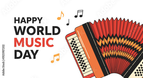 World Music Day accordion icon with musical notes
