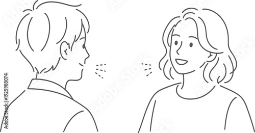 Man and woman talking to each other in simple line art