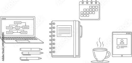 Organizing work with laptop notebook and mobile