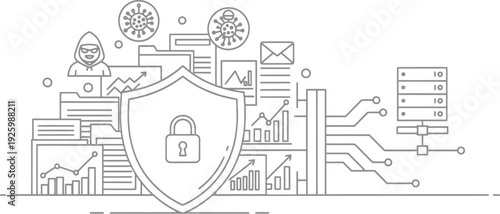 Cybersecurity protection with shield and lock