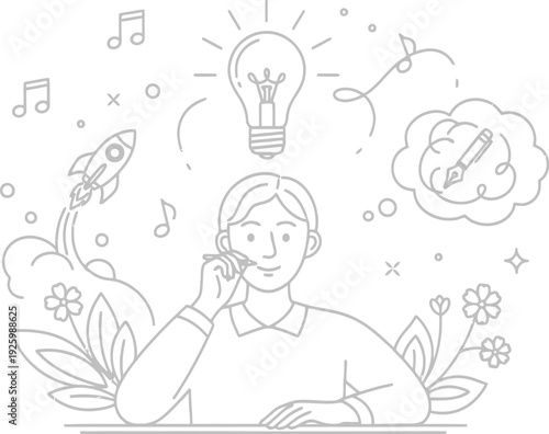 Creative person having bright idea while talking on phone