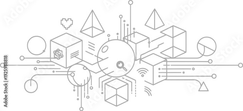 Geometric shapes and lines forming a complex structure