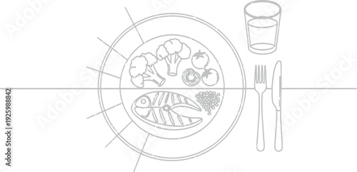 Healthy meal with fish and vegetables on a plate