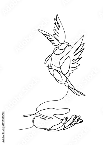 Line art Hand leavin two bird in flight