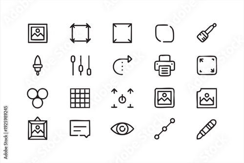 Creative editor line icons for UI dashboards, image adjustment, and workflow tools