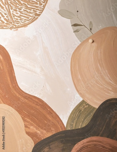 A vibrant abstract painting with bold colors and overlapping geometric and organic shapes