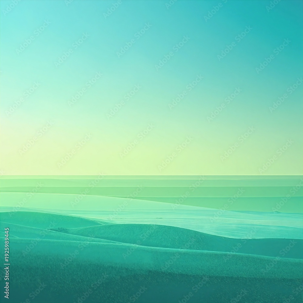 Obraz premium a serene painting of the ocean in layered green and blue tones, gentle waves under a soft sky, evoking calm and coastal tranquility