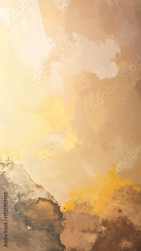 a textured abstract painting in warm yellow and earthy brown tones, with layered brushstrokes creating depth and a soft, organic feel