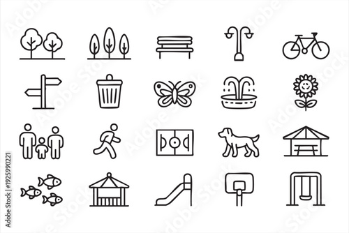 Outdoor recreation outline icons for park signage and public environment graphics