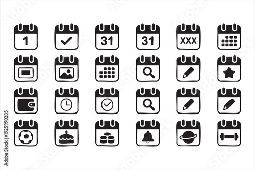 Event planning icon set with reminders, checklist, and calendar management elements