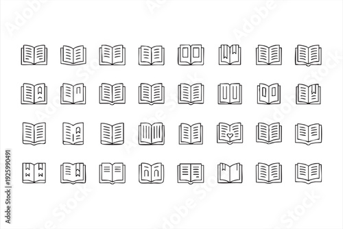 Book line icons for academic content, reading apps, and education interfaces