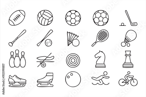 Sports outline icons featuring football, tennis, cycling, and swimming symbols