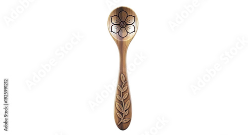 Wooden spoon with carved flower and leaf design
