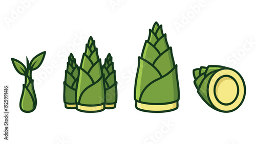Tableau sur toile Bamboo Shoot Icons Set Cartoon Style Whole and Sliced