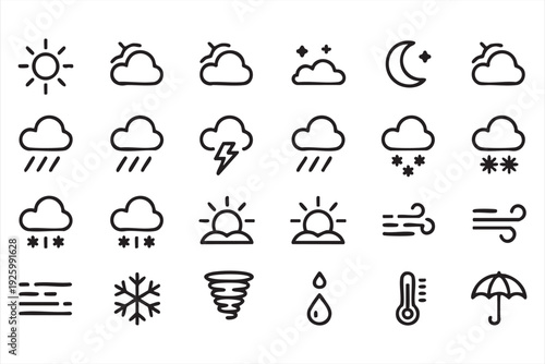Modern Minimal Weather Icons Pack for Mobile Forecast Interface Design
