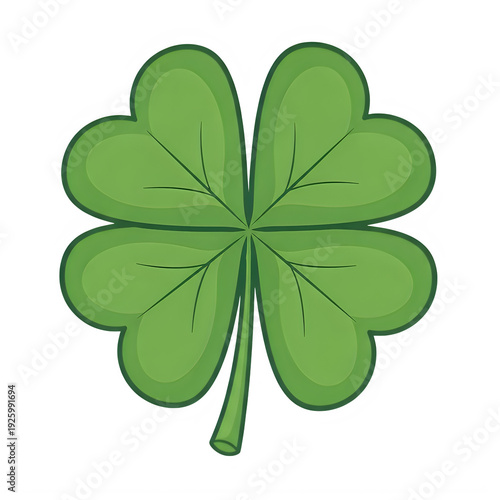 Four leaf clover icon with vibrant green color isolated on transparent background