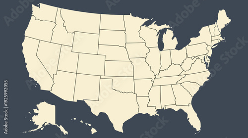 Clean Vector Map of the United States with All State Outlines. USA Geography Illustration for Data Visualization, Education, and Presentations.
