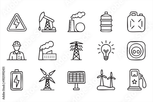 Minimal Energy Line Icons Set for Renewable Power Dashboard UI