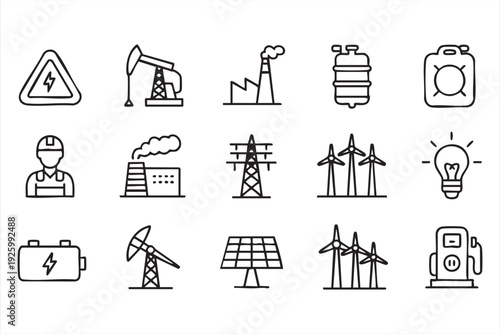 Renewable Energy Icon Set with Battery Solar and Turbine Elements