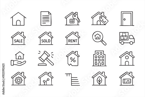 Modern house and property outline icons collection for real estate apps and websites