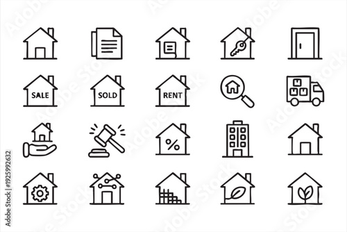 Clean outline property icon pack for realtor branding and realty marketing materials