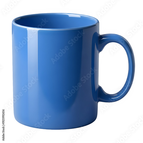 High-quality blue ceramic coffee mug isolated on transparent background