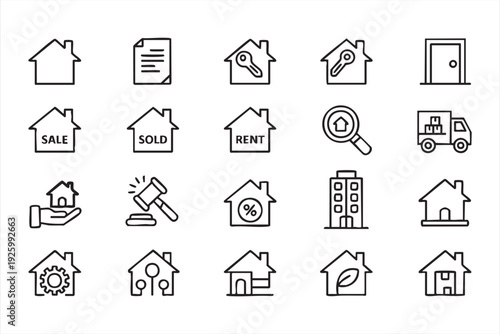 Housing and realty vector line icon set for UI UX dashboard and mobile application