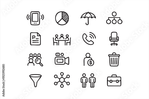 Minimalist business communication line icon set for corporate workflow and office management design