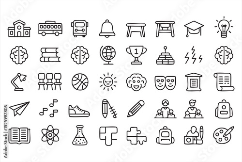 Minimalist education school line icon set for classroom and e learning design