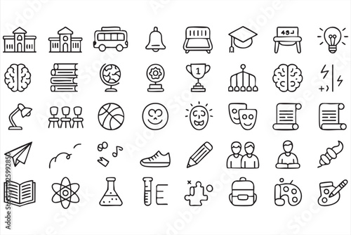 Editable school symbols set for teaching materials and training infographic design