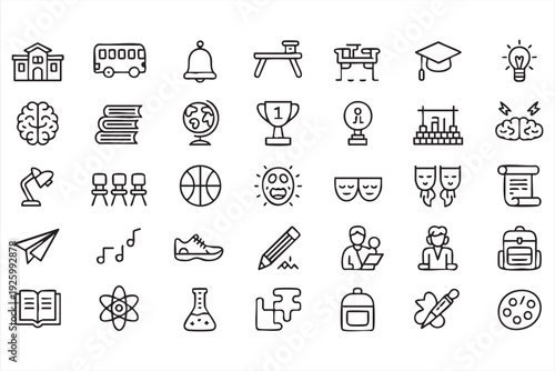 Modern learning and study outline icons for digital education and course platforms