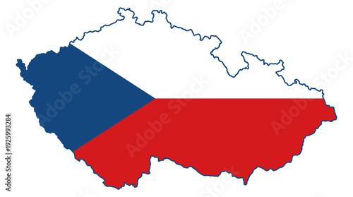Czech Republic Map with National Flag - Outline of Czechia filled with national colors, symbolizing patriotism and identity.