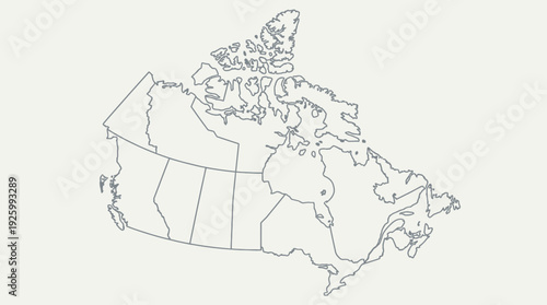 Fotografie Canada Map Outline with Provinces and Territories - Minimalist Vector Design