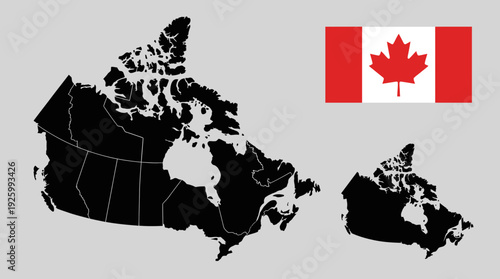 Canada Map with Provinces and Territories & National Flag - Geographic Illustration