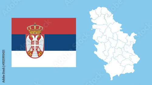 Serbia National Symbols: Flag, Coat of Arms, and Detailed Administrative Map