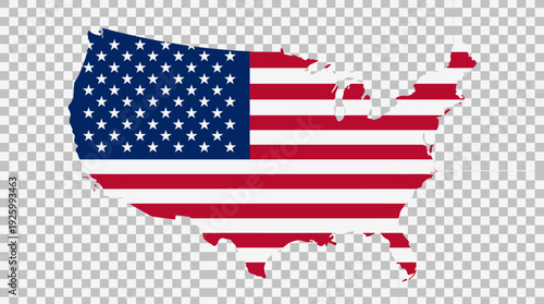 United States Map with American Flag Design on Transparent Background - Patriotic USA Silhouette Vector