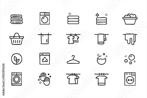 Professional laundry outline icons for housekeeping and hygiene design projects
