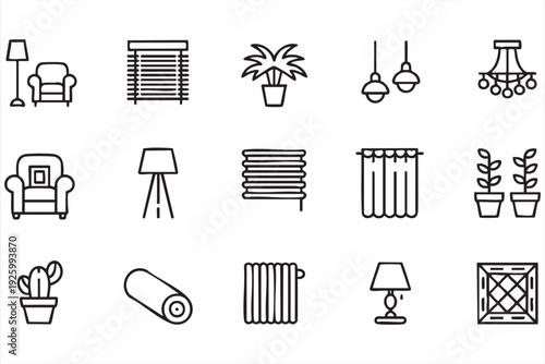 Modern interior outline icons collection for home design and decoration apps
