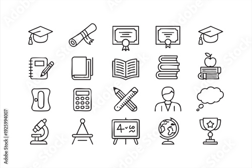 Professional academic outline icons for education websites and training materials