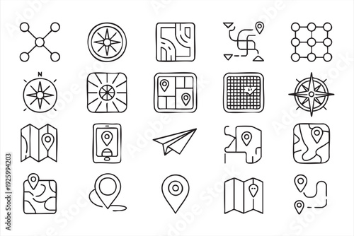 Travel and navigation line icon collection for route and location concepts
